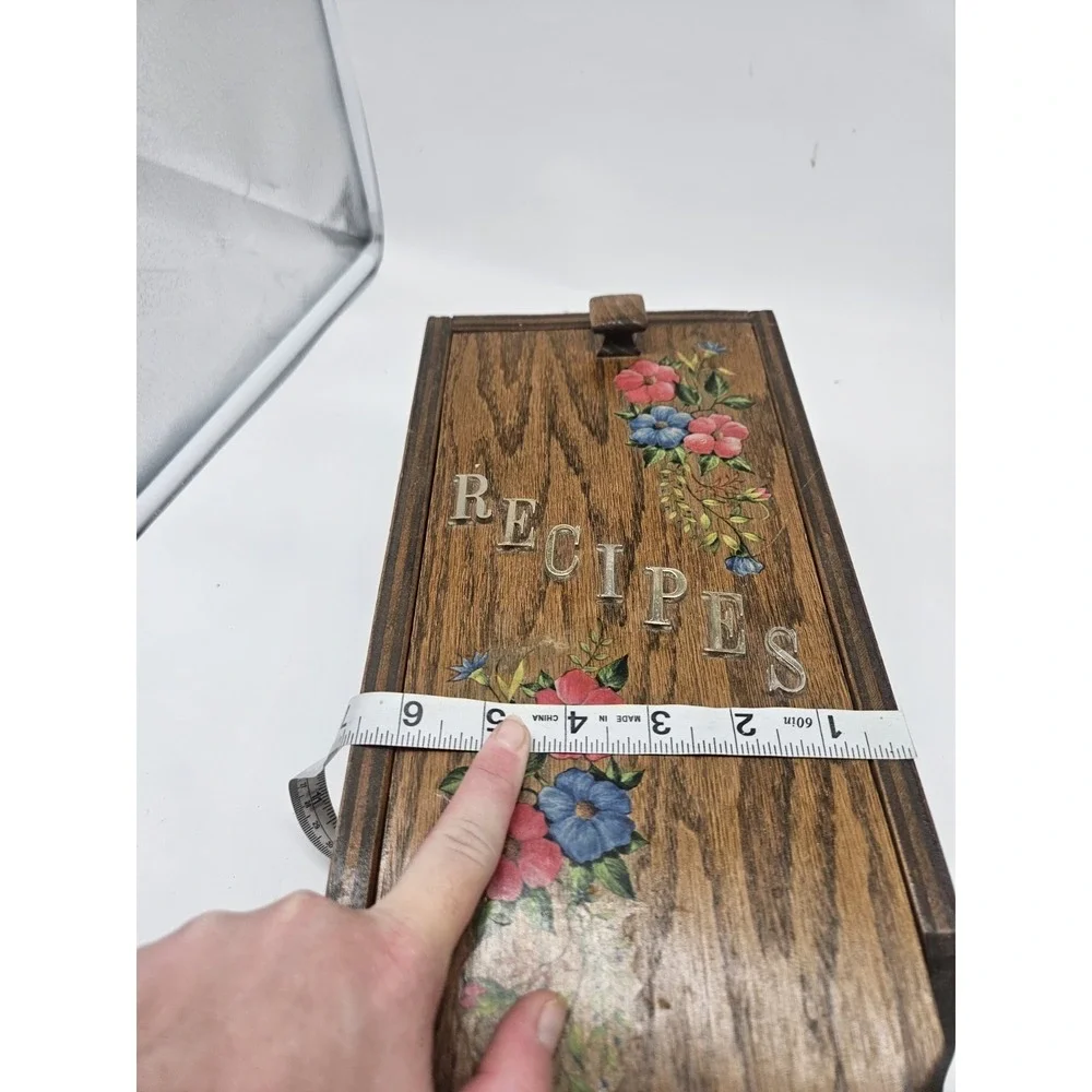 Vintage Wall Mounted Wooden Recipe Box w Fold-out Door